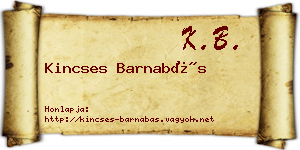 Kincses Barnabás névjegykártya