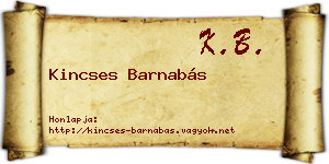 Kincses Barnabás névjegykártya
